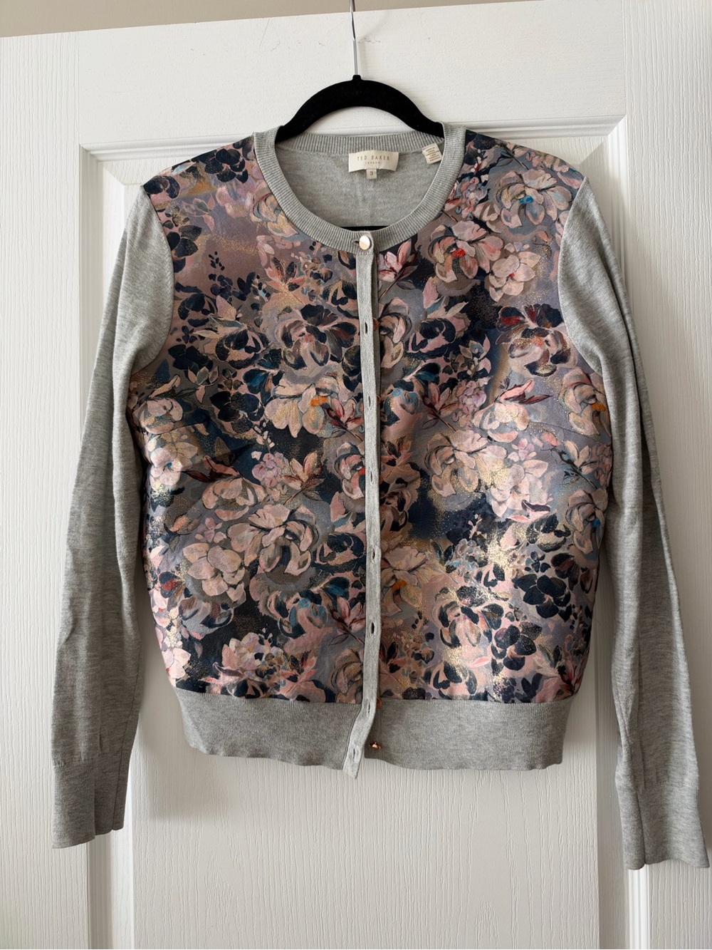 Ted Baker Grey Floral-Print Cardigan Jacket